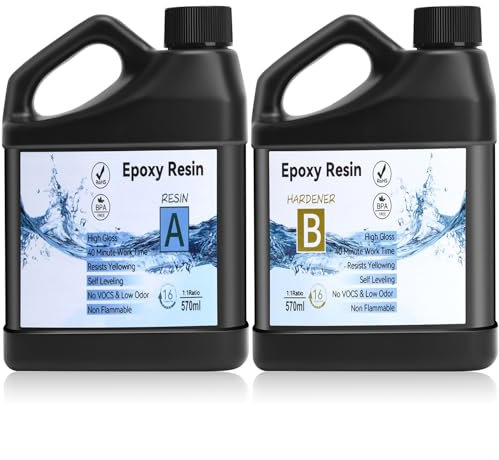 1140ml Resine Epoxy Transparente et Durcisseur, Résine époxy Transparente, 1: 1 Ratio Revêtement en résine époxy cristalline pour Bijoux Moule Table Créations Artistiques
