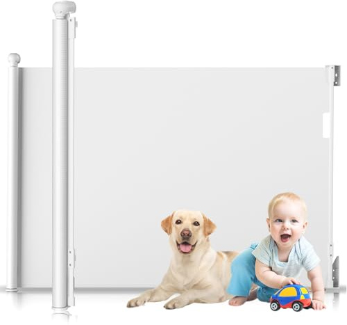 HAPPY FINDING Rejilla de Protección para Escaleras 180x97cm Extensible Puerta de Seguridad para Perros y Gatos Blanco
