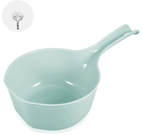 PAMISO Plastic Water Scoop for Bath, Light Green Shower Bucket, Bathroom Water Scoop Cup, Bathing Ladle with Adhesive Hook