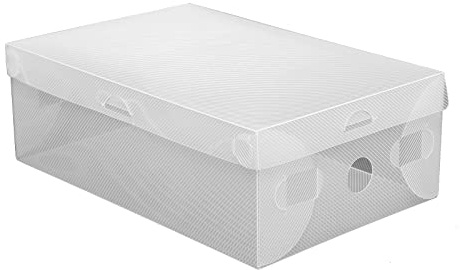 ureggvbu 20 cajas apilables para zapatos de color blanco (28 x 18 x 10 cm), de polipropileno, con ventilación y cierre de bayoneta, para zapatos de hasta la talla 39, ahorro de espacio y transparente