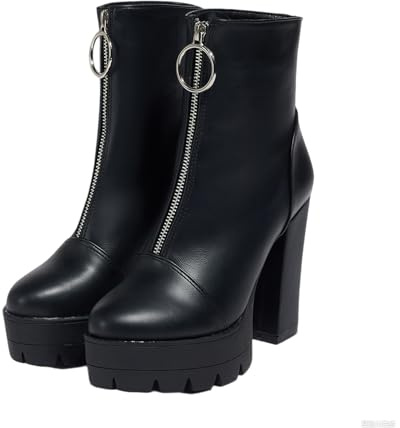 TNMIUH Stivali da Donna con Plateau Cerniera, Tacco Blocco Alto 11,5 cm, Sexy Eleganti Tronchetti, Disponibile in Nero e Marrone,Nero,41.5 EU