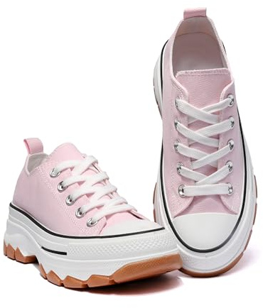 Kids Platform Canvas Trainers – Chunky Lace-Up Sneakers for Boys & Girls, Casual School & Play Shoes Pink