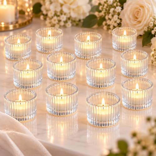 XHYASD värmeljushållare glas 12 stycken transparent 5 x 3,5 cm | 12 transparenta värmeljushållare i glas, värmebeständig 5 x 3,5 cm, rimligt enhetspris för bord och evenemang