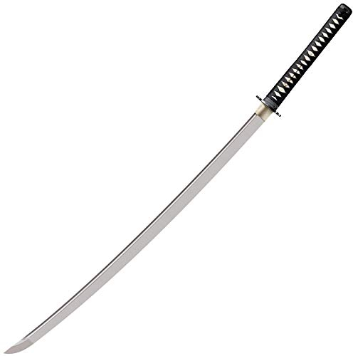 Cold Steel Warrior Series Katana Samurai Sword with Ray Skin Handle, Black Lacquered Wood Scabbard, Black Braid Cord and Brass Menuki, O Katana