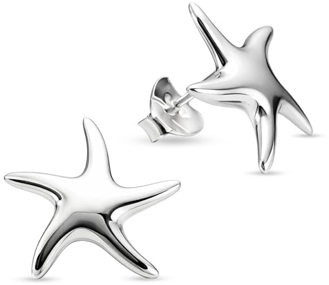 Vinani Seestern Ohrstecker Damen 925 Sterling Silber – Glänzende Stern Ohrringe – Nickelfrei & antiallergisch – Maritime Silberohrringe für Frauen – Designed in Deutschland, OSN