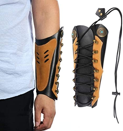 Huntingdoor Tir à l'arc Garde-Bras Protection de Bras en Cuir Protège-Bras de Poignet à Lacets avec Sangles Réglables Accessoire de tir de Chasse pour Adulte