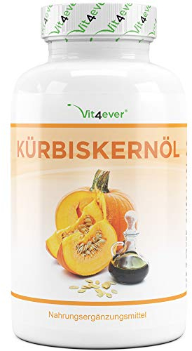 vit4ever Kürbiskernöl - 420 Kapseln - 3000 mg pro Tagesportion - Mit natürlichem Vitamin E - Hochdosiert - Naturbelassen & kaltgepresst - Laborgeprüft