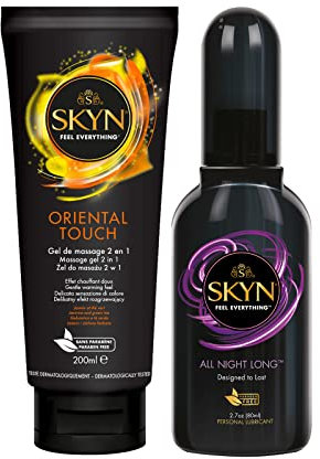 SKYN Oriental Touch Lubrificante (200ml) & All Night Long (80ml) | Gel lubrificante per massaggi al profumo di gelsomino e tè verde,piacere per coppie e giocattoli, sensazione naturale