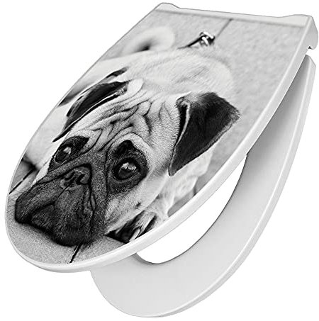 banjado Premium Toilettendeckel mit Absenkautomatik 45x38,4cm / WC Brille Soft Close/hygienischer Toilettendeckel/Klodeckel Duroplast mit Edelstahl Scharnier/Motiv Lotty