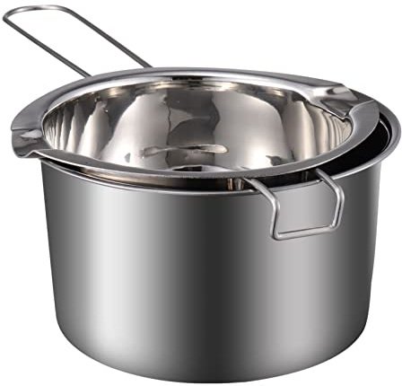 1 Set Double Boiler Pot Stainless Steel Water Boiling Melting Pot with Dual Pour Spout for Candle Butter Chocolate Cheese Caramel 400ml