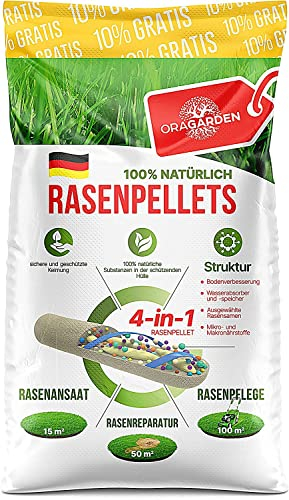 Rasenpellets Dürreresistenten für Schnellkeimenden Rasen - Rasensamen für Robusten und Widerstandsfähigen Rasen - Rasensaat zur Ansaat und Nachsaat für Sportrasen – Geeignet für Schatten… (10 Kg)