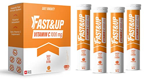 Fast&Up Vitamin C 1000 mg - High Strength - 80 Effervescent Tablets (4 x 20) - Helps Build Strong Immune System - One Daily - Orange Flavour