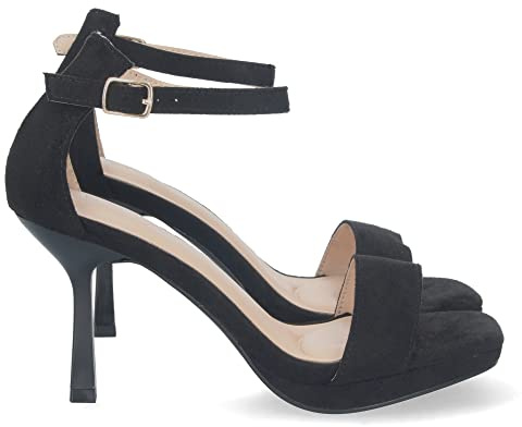 shoes&blues.es 70483-Sandalia de Tacon Fino para Mujer, Comodo, con Pala Simple, y Cierre de Hebilla, Primavera Verano 2023. Talla 39 Negro