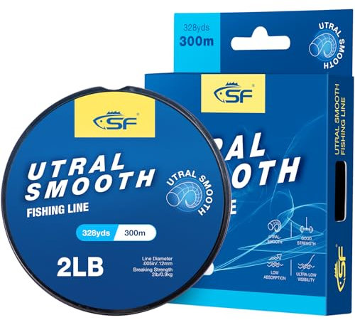 SF Ultra Smooth Monofilament Fishing Line with Spool Mono Clear Nylon Line 4LB/1.8KG 330YDS 0.18MM