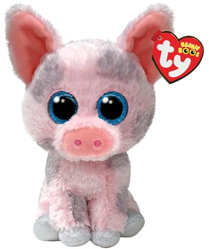 TY Beanie Boos - Hambo il tenero Maialino con Occhioni Azzurri Glitterati, il Peluche con gli Occhi Grandi Scintillanti - 15 Cm - T37318