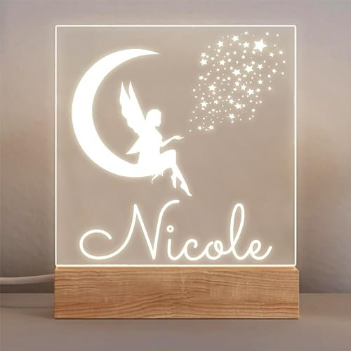 Stileitaliano luce notturna per bambini lampada led personalizzata cameretta 3d comodino notte (Ballerina sulla luna)