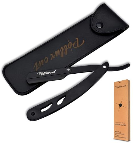 Pollux Cut Throat Razor for Men – Matte Black Stainless Steel Single Edge Straight Razor – Professional Barber Shaving Tool for Beard, Moustache & Hair – Pouch Included – Blades Not Included
