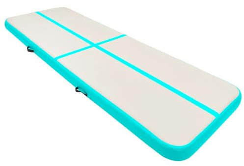 Brokky Inflatable Gymnastics Mat with Pump 400x100x15 cm PVC Green-inflatable Gymnastics Tumble Track Gym Mat for Home Use,Training,Cheerleading,Yoga,Water Fun