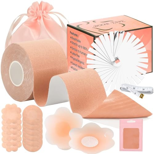 DOMIPHIE Boob Tape, Breast Lift Boobie Tape, Push up Boobtapes for Large Breasts A-G Cup, 12 Pcs Nipple Covers Invisible Tit Tape, 36 Pcs Body Tape Fashion Tape