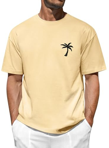 CMTOP Tee Shirt Homme Ete Oversized T-Shirts à Manches Courtes T Shirt Coton Col Rond Tshirt Décontracté avec Imprimé Palmier Basique Casual Tops