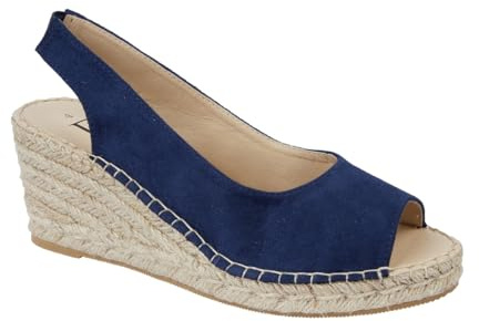 Shoes By Emma Women's Faux Suede Peep Toe Elasticated Slingback Hessian Espadrille Wedge Sandals (Navy, UK Footwear Size System, Adult, Women, Numeric, Medium, 6)