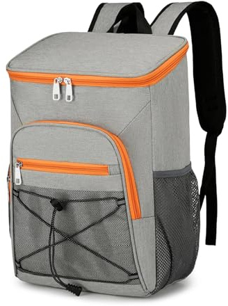 Sac à Dos Thermique, Sac à Dos Isothermique 30L, Sac de Pique-Nique Sac Isotherme Portable Cooler Backpack Bag, Froids pour Camping, Pique-Nique, Barbecue, Evénements (Gris Orange)