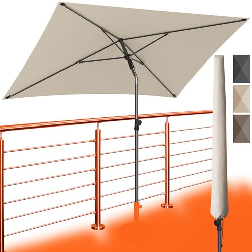 4smile Sonnenschirm Balkon 200x125 cm mit Schirmhülle, Beige - UV50+ Sonnenschirm rechteckig knickbar höhenverstellbar, Sommer Schirm für Sonnenschutz Balkon als Ersatz für Ampelschirm