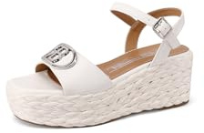 QUEEN HELENA RENATO BALESTRA Zeppe con Cinturino Sandali Platform Casual Donna RZM124 (RZM125 Bianco Pu, Sistema Taglie Calzature EU, Adulto, Donna, Numero, Media, 37)