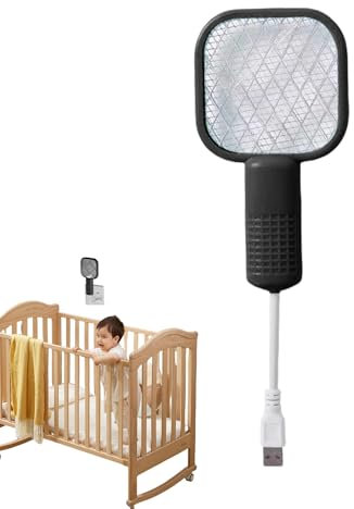 Raquette ÉLectrique Insecte - Tapette à Mouche, Raquette Anti-Moustiques -Tapette ÉLectrique Puissante Rechargeable Piège en Maille De Sécurité à 5 Couches avec Lumière LED Et Taper-C Câble pour