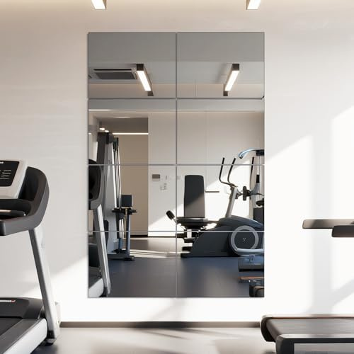 VASUHOME Large Mirror Tiles 16x12 (8 Pack), Full Length Wall Mirrors for Home Gym, Garage, Bedroom, Living Room, Door – HD Reflection, Easy DIY Installation
