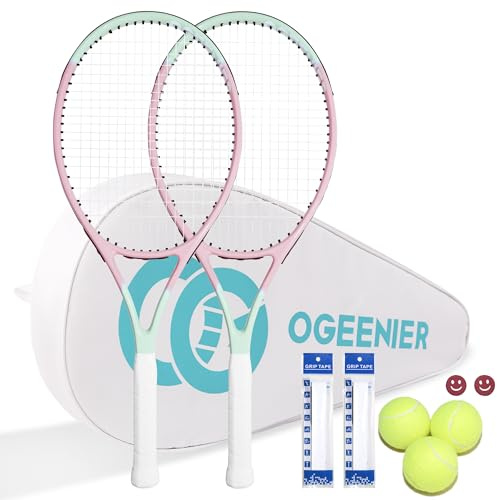 OGEENIER 27 tum 2-spelare tennisracketset för vuxna tennisracket kvinnor män, för nybörjare med 2 overgrip och 3 bollar och 2 tennisvibrationsdämpare, 1 tennisväska