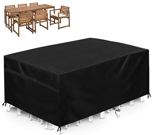 Cubierta para muebles de jardín, impermeable, resistente al invierno, para muebles de jardín, 420D Oxford, protección contra los rayos UV, para mesa de jardín, rectangular, color negro, 200 x 100 x 75