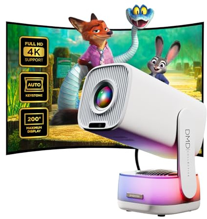 DMD Collective – Projector, 18000 Lumen Smart FHD 1080P Portable Projector 4K Support, WiFi6 Bluetooth 30” to 200” Display Rotatable Short Throw Projectors for Bedroom, Outdoor, Kid Gifts