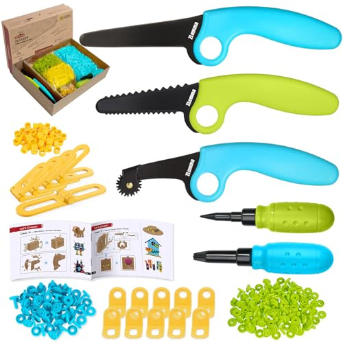 ZLemma Cardboard Construction Kit - 401 PCS Kids Building Set with Safe Serrated Cutter, Crease Roller, Screws & Nuts, STEM Upcycled Tool for DIY Cardboard Projects, Engineering & Creativity