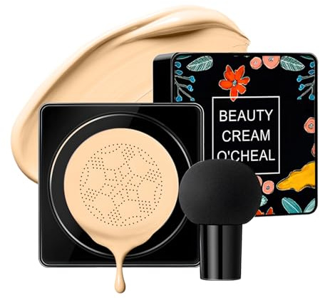 O'CHEAL kudde foundation med svampsvampsvamp, concealer CC grädde makeup 02# | Vattentät kudde Foundation BB Cream, halvmatt, lätt att blanda, långvarig täckning