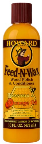 Howard Products Beeswax Wood Polish & Conditioner, Feed-N-Wax, Beeswax Furniture Polish For Wood, 16 Oz, Orange