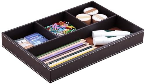 KINGFOM Leather Desk Drawer Tray Organiser, Brown
