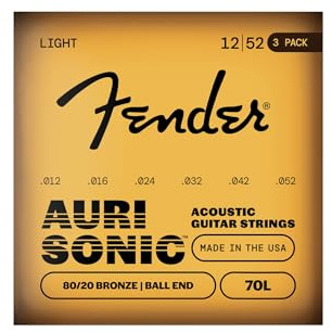 Fender 80/20 Bronze Acousitc Guitar Strings, Ball End, 70L .012-.052, 3-Pack