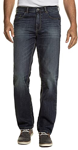 JP 1880 Hommes Jusqu'au 68 - Jean Straight Fit 5 Poches en Tissu Ultra-Stretch à Look usé et détails, Bleu, 56