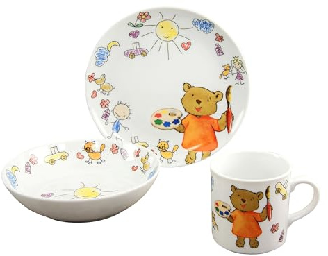 Creatable, 15027, Serie Teddy, Geschirrset 3 teilig Kinderservice Mehrfarbig, 24 x 20 x 26 cm