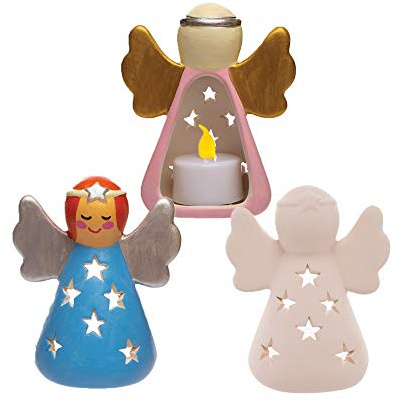 Baker Ross AT137 Keramik Teelichthalter Engel (Box mit 3 Stück) Weihnachten Basteln für Kinder, Ceramic