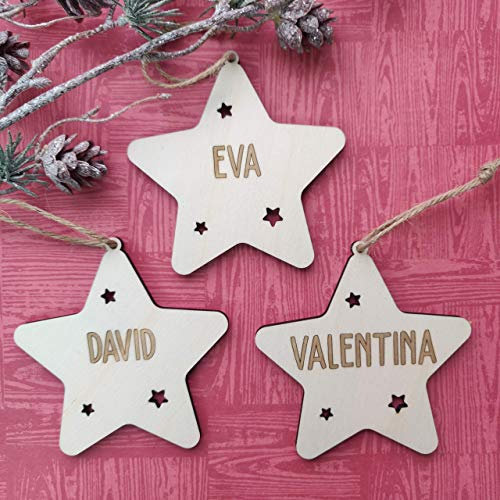 Adorno navidad estrella árbol bola de madera personalizadas con cordel para colgar, Ornamento Decoraciones colgantes de Navidad Christmas tree 2024