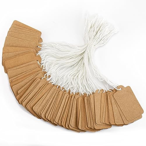 jijAcraft | Etiquetas Precio con Cuerda | 500 Piezas | 25mm x 45mm | Etiquetas Marcado Kraft Pequeñas para Joyeria Ropa | Etiquetas Regalo Marrón