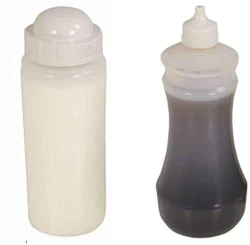 Acense Salt Shaker & Vinegar Bottle, Anti-Drip Pourer, Press Design, Cleanable, Material: LDPE Plastic, Polypropylene Plastic Screw Lid, Lead-Free, Salt Shaker: 500ml, Vinegar Bottle: 375ml