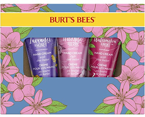 Burt's Bees Handcreme-Geschenkset mit Shea Butter, Lavendel und Honig, Wildrose und Beere und Wassermelone und Minze | 3er-Pack