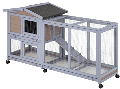 BestPet Rabbit Cage Wooden Rabbit Hutch Two Layers Chicken Coop Outdoor Indoor Guinea Pig Cage Bunny Cage Waterproof Roof Bunny Hutch with Casters and Tray