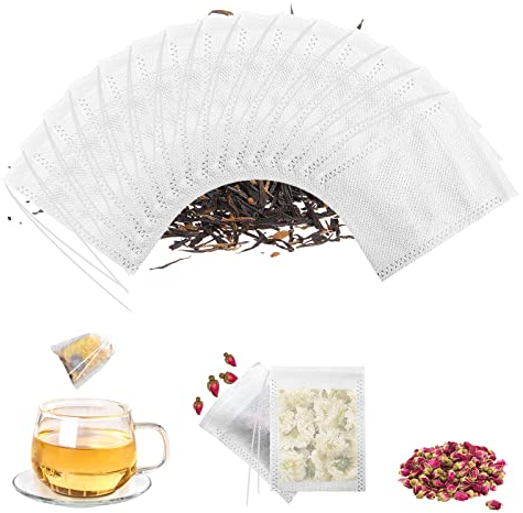 Relota 200 pièces Filtre à Thé, Sachet de Thé 7 x 9 cm avec Cordon de Serrage Sachets The Jetable Blanc, Filtres à thé Vide à Remplir pour Thé en Vrac, Café, épices, Poudre, Herbes