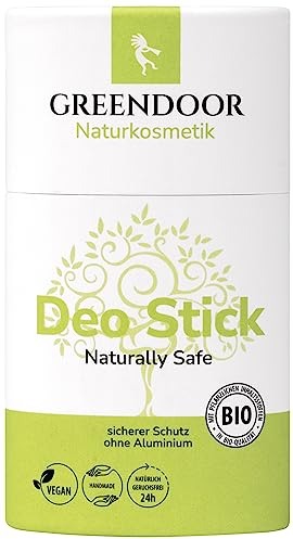 GREENDOOR Deo Stick naturally safe 50g, festes Deodorant mit frischem Duft, Bio Deostick ohne Aluminium für lange sichere Deo-Wirkung, unisex herren woman männer Deostift, vegan natürlich, plastikfrei