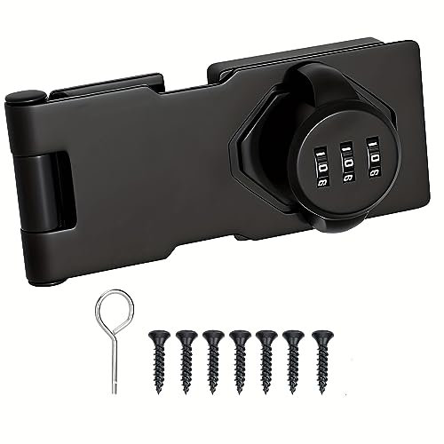 Zinc Alloy Cabinet Door Latch - Black Combination Hasp Lock for Kitchen Drawers, Cupboard, Office File Cabinet