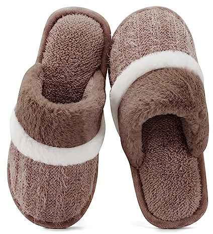 GOEWY Cozy Slippers for Women Fuzzy House Shoes with Memory Foam Anti-Skid Sole Indoor and Outdoor Gifts for Women Mom Ladies, Coffee, 13/14 UK